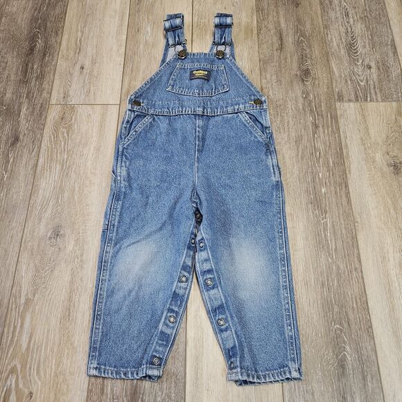 OshKosh B'Gosh Vintage Vestbak Denim Carpenter Overalls Bibs Toddler Kids 3T USA - Picture 1 of 9